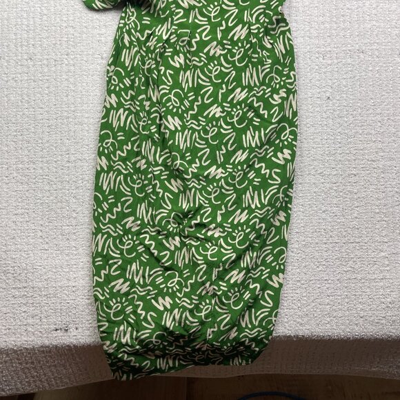 Zara Dress Womens Size L The Elora Green and White Printed Midi Button Up Boho - Picture 11 of 11